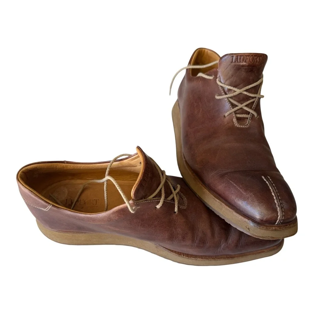 Lidfort Mens Brown Leather Split Toe Oxford Sz 12 Shoes Made in Italy Wedge Sole